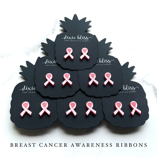 Cancer Awareness Pink Ribbon Studs