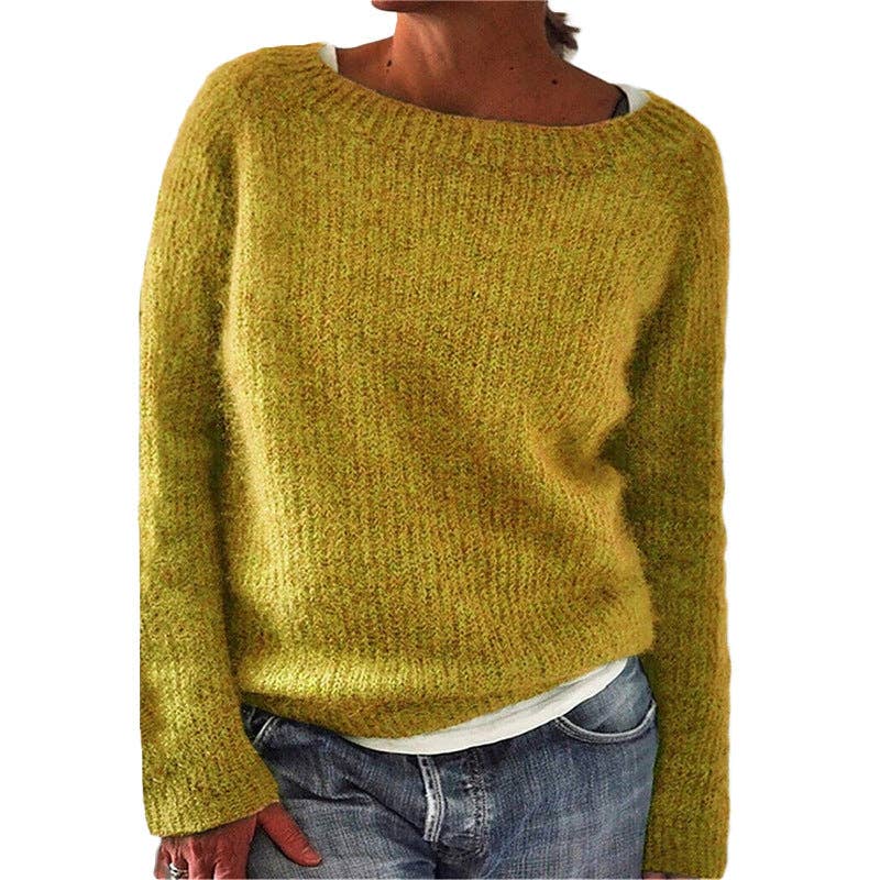 Women's Crew Neck Long Sleeve Solid Knit Pullover Sweater: Gray / S