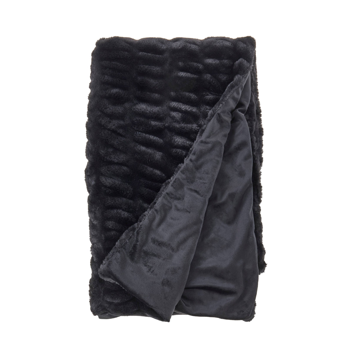 Ribbed Faux Fur Throw Blanket - Plush Polyester Throw: Jasper Green / 50"x60"
