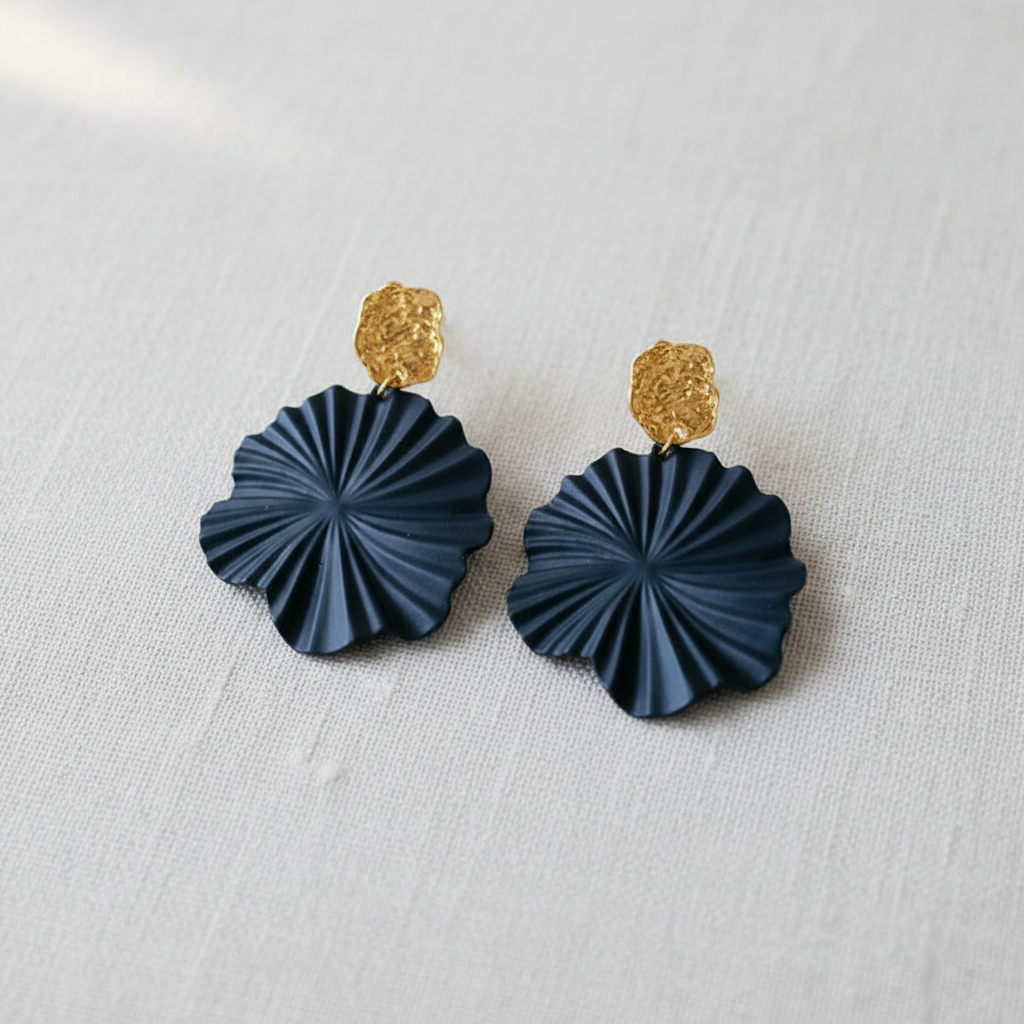 Silver Needle Black Mint Leaf Earrings