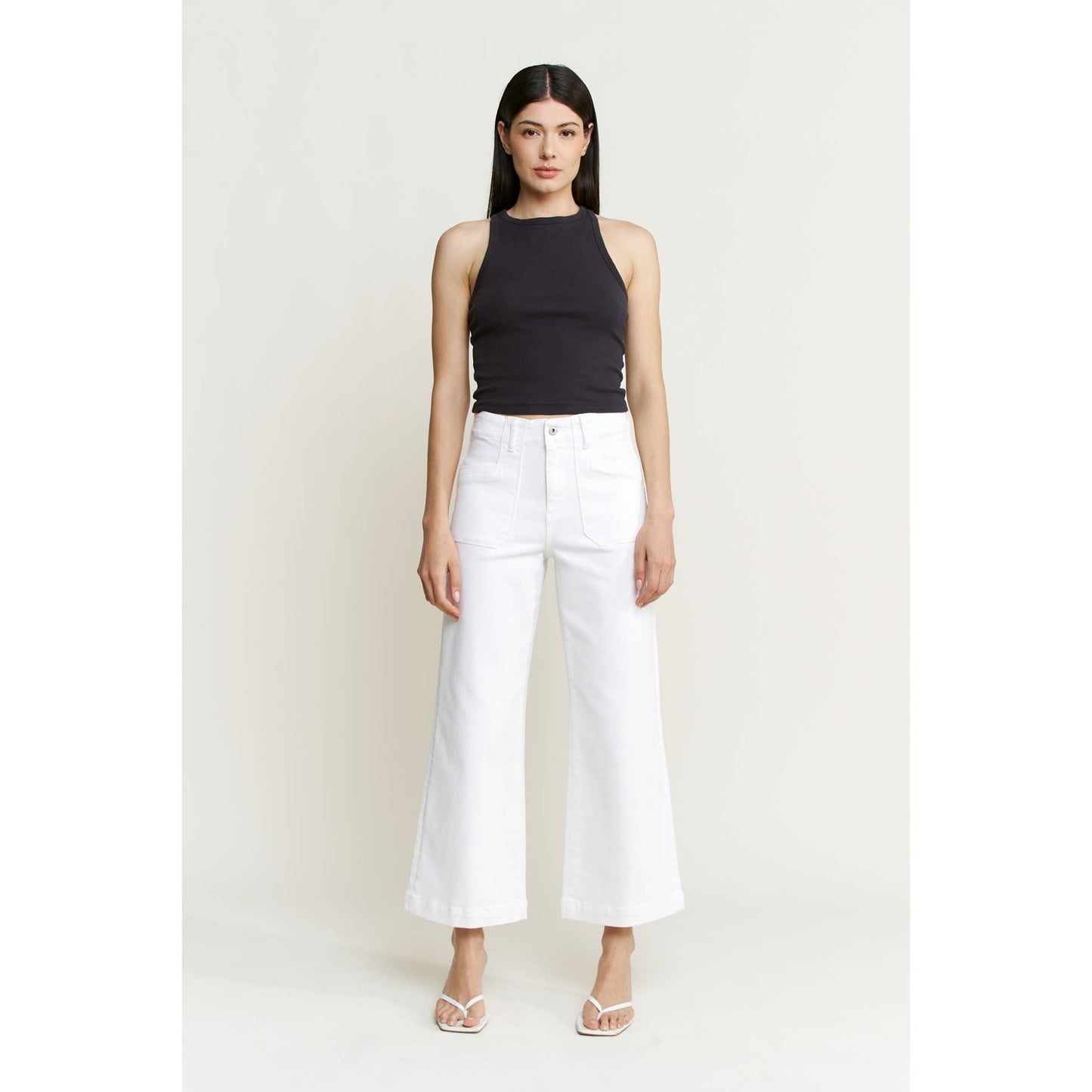Mica Denim Super High Wide Cropped Utility: Snow Milk