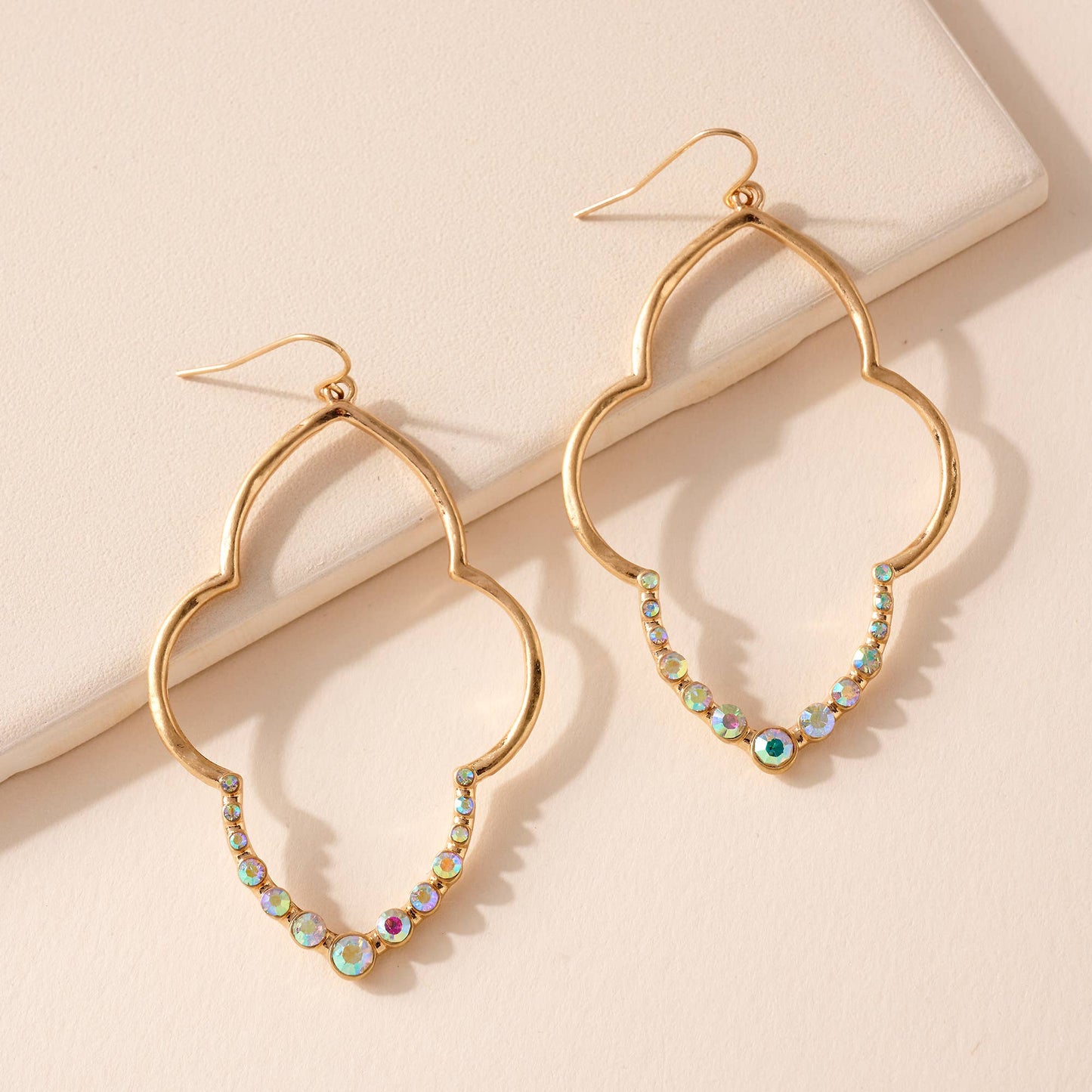 Quatrefoil Rhinestones Dangling Earrings