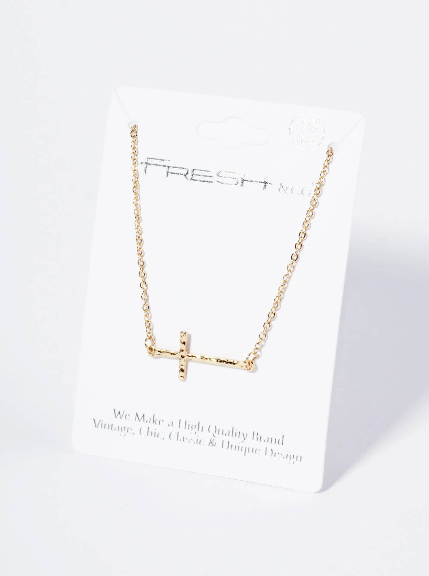 Gold Hammered Metal 1 Inch Sideways Cross Pendant Necklace