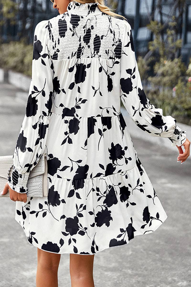 Floral Print Mock Neck Long Sleeve Dress