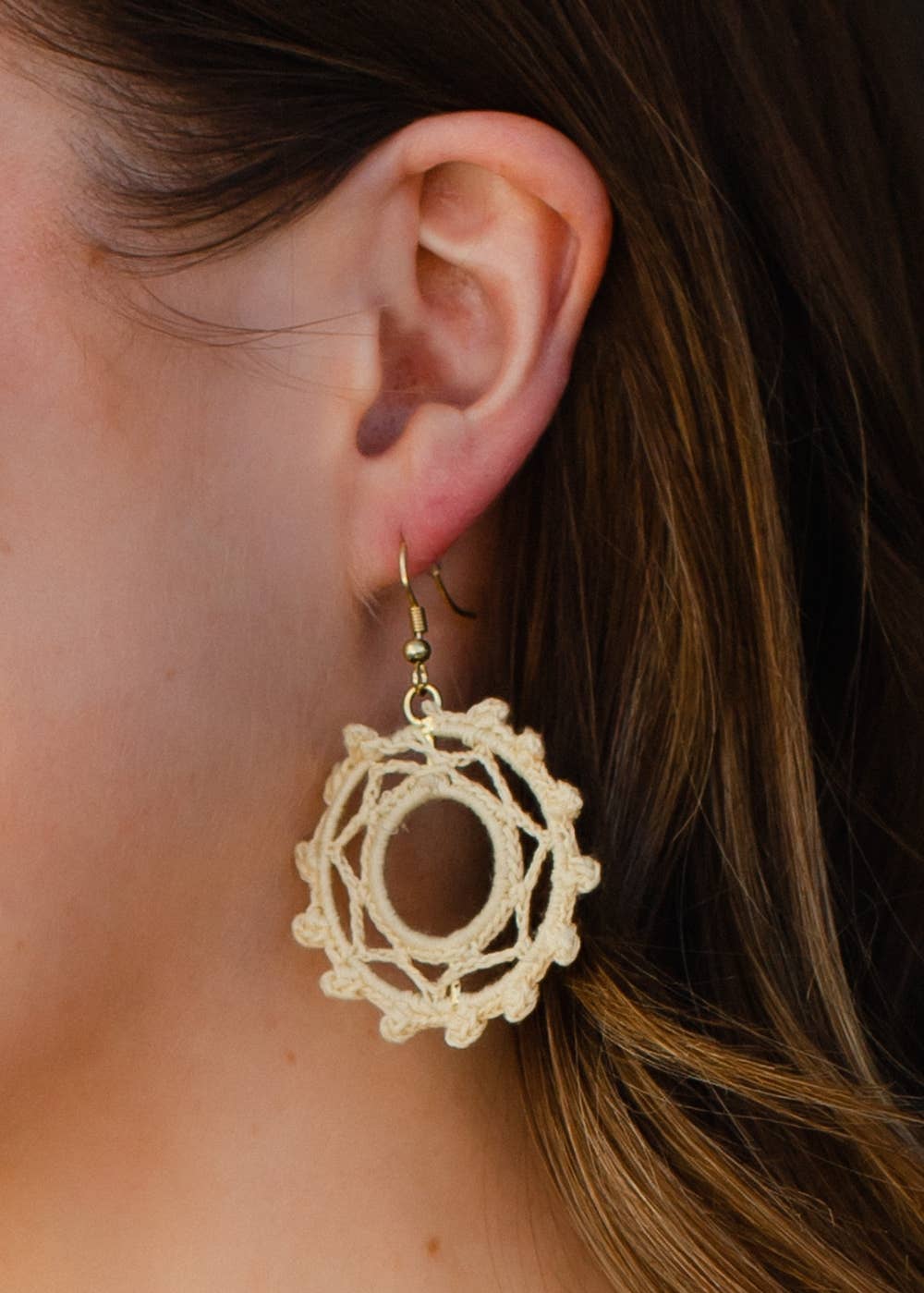 Cream Crochet Hoop Earrings