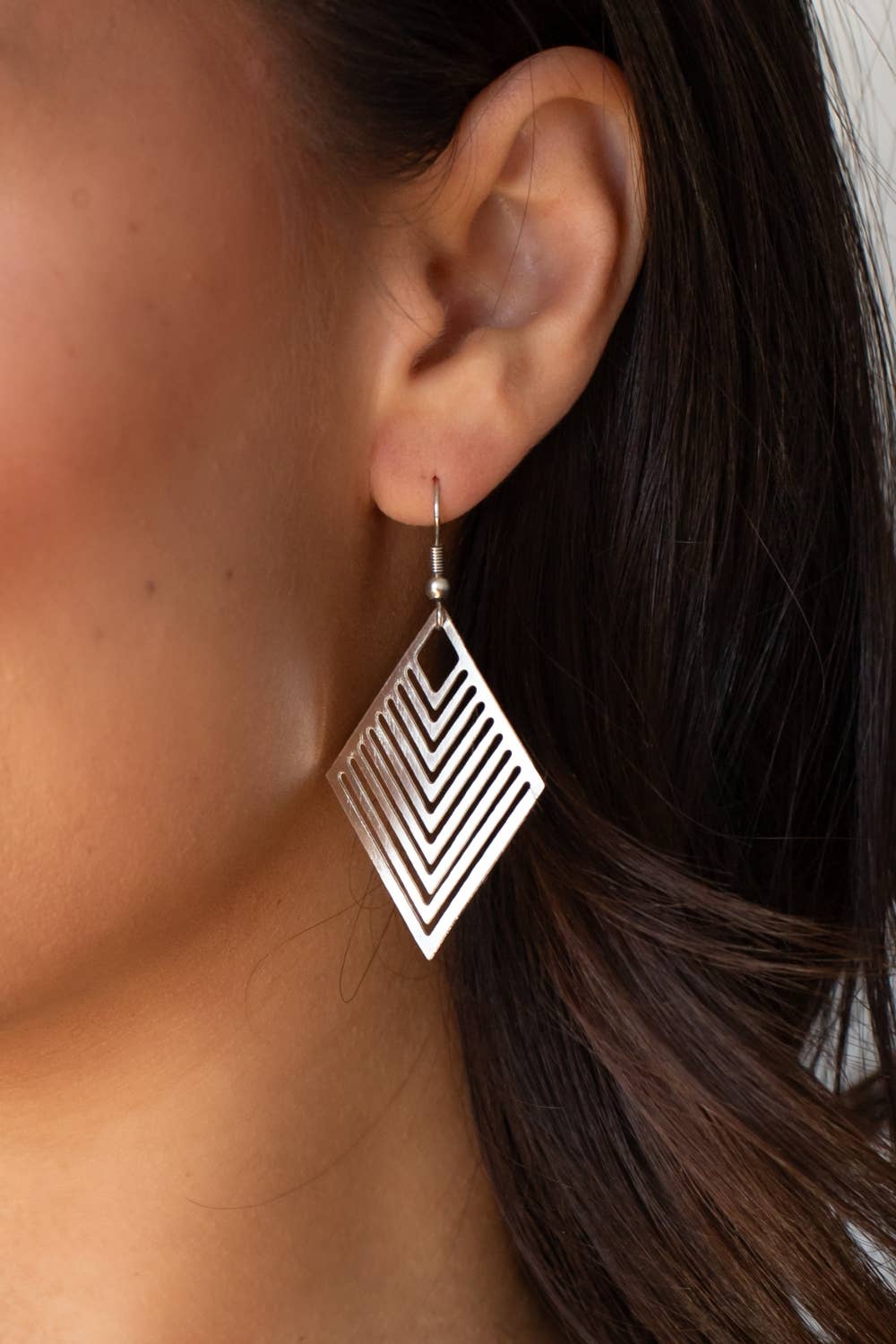 Silver Diamond Dangle Earrings