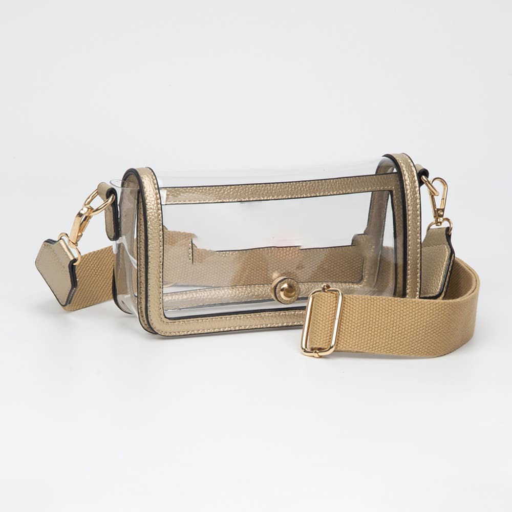 Gold Clear Rectangle Flap Crossbody Bag