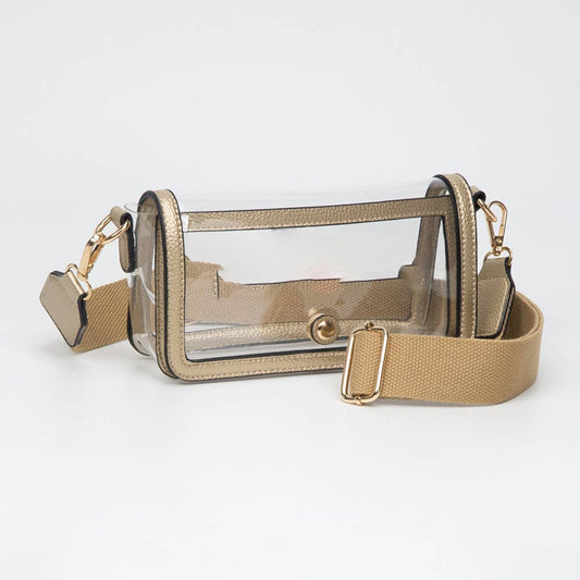 Gold Clear Rectangle Flap Crossbody Bag