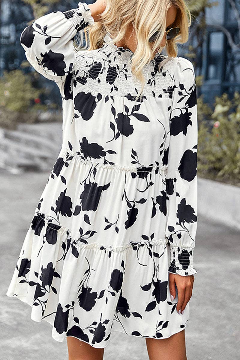 Floral Print Mock Neck Long Sleeve Dress