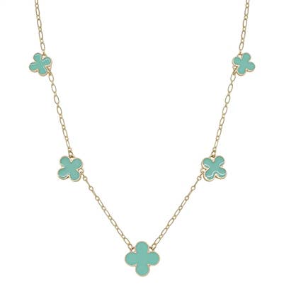 Mint Enamel Clover on Gold Chain 16"-18" Necklace