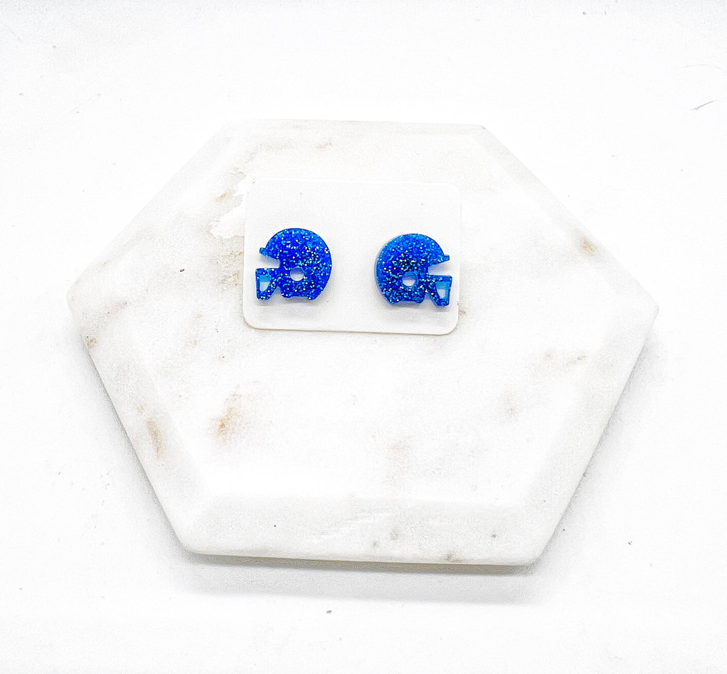 Blue Glitter Acrylic Football Helmet Earrings