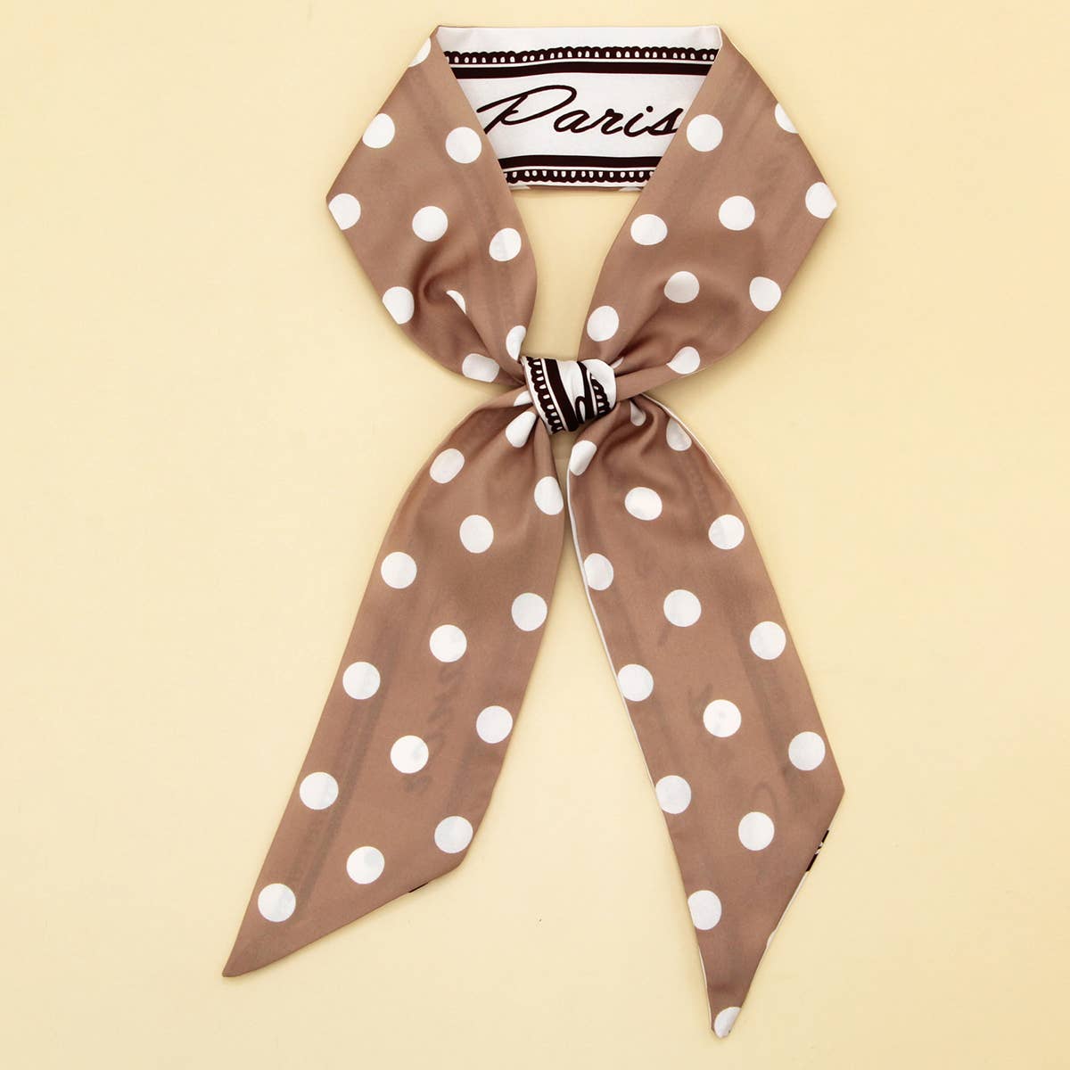Coffee Polka Dot Silky Bowknot Scarf