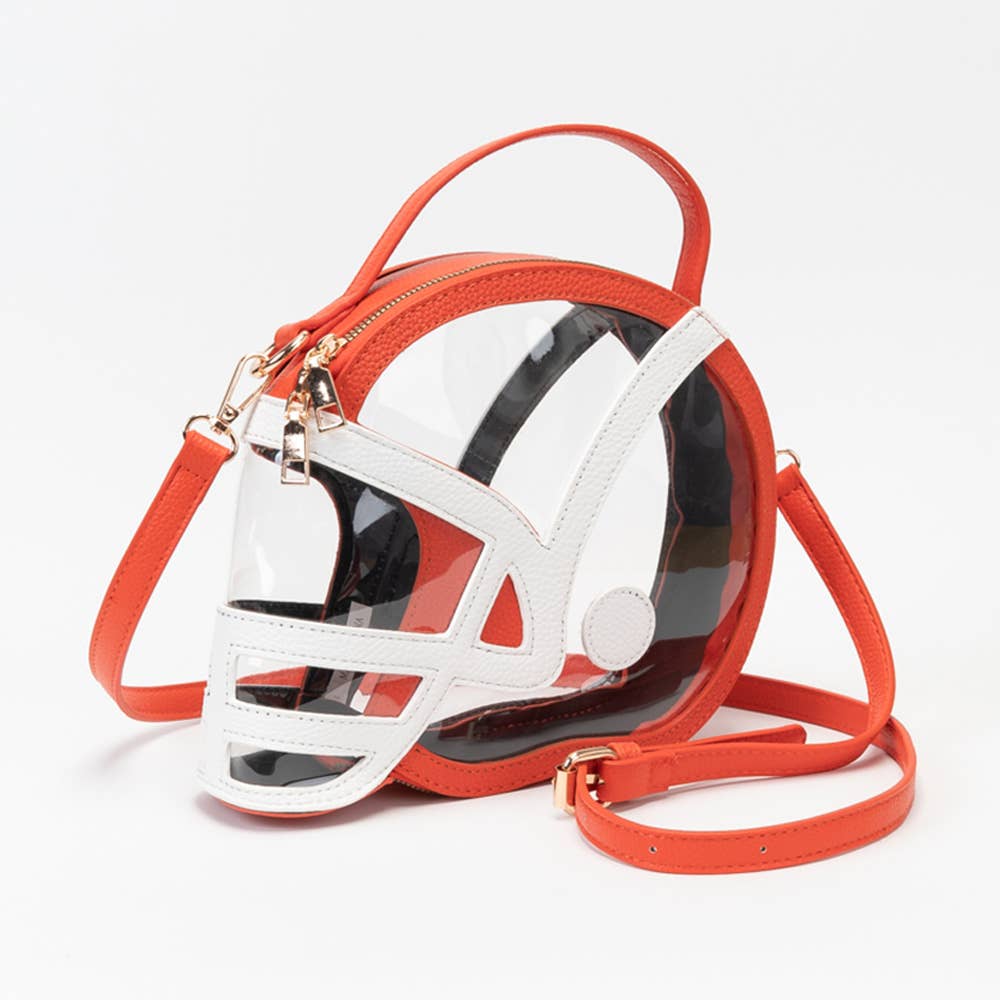 Transparent Gameday Football Helmet Shaped Crossbody Handbag: Orange White