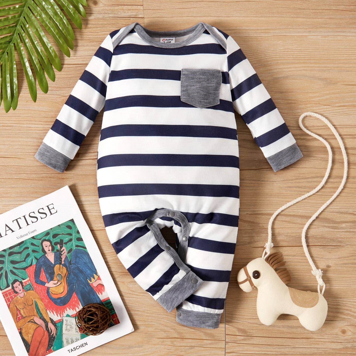 Baby Boy All Over StripedStar Print Long-sleeve Jumpsuit: 6-9 Months / Dark Blue