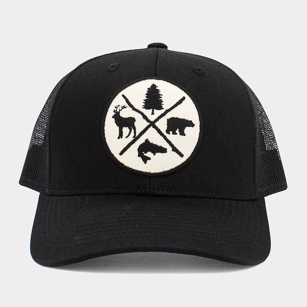 Tree Reindeer Bear Fish Outdoors Mesh Back Baseball Cap: White