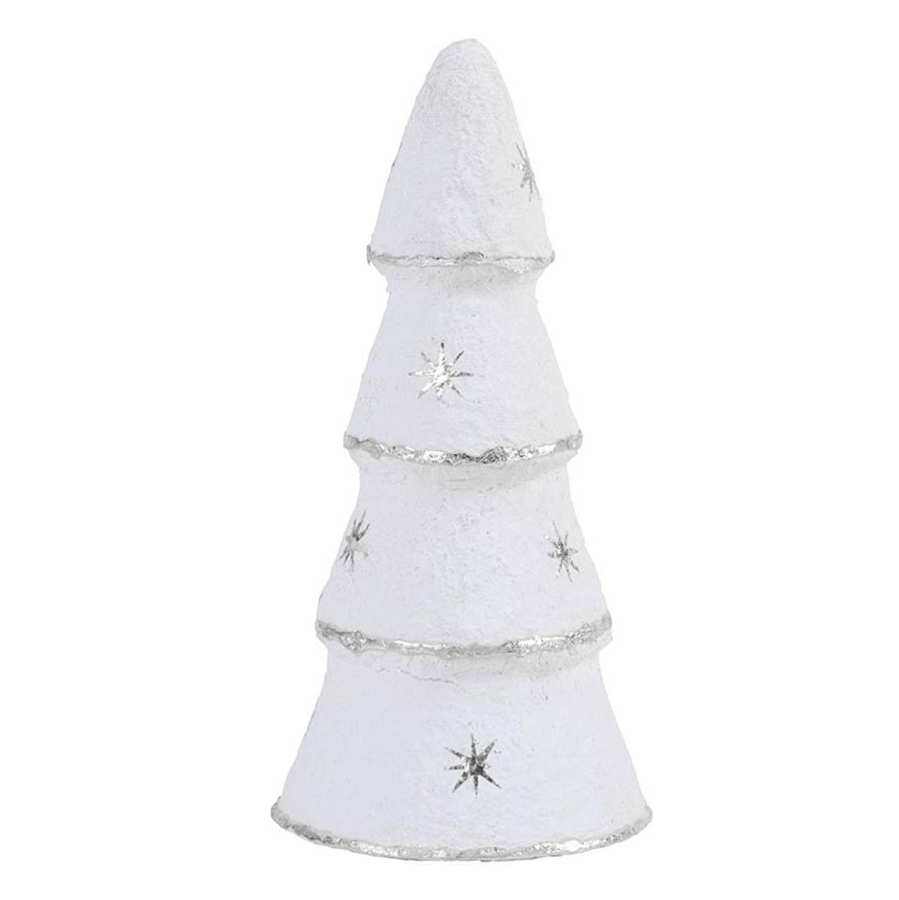 Paper-Mache Tree - White Silver Stars - Set of 3: Wipe Clean With Dry Cloth / Paper Mache