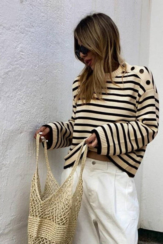 Khaki & Black Striped Contrast Knit Sweater