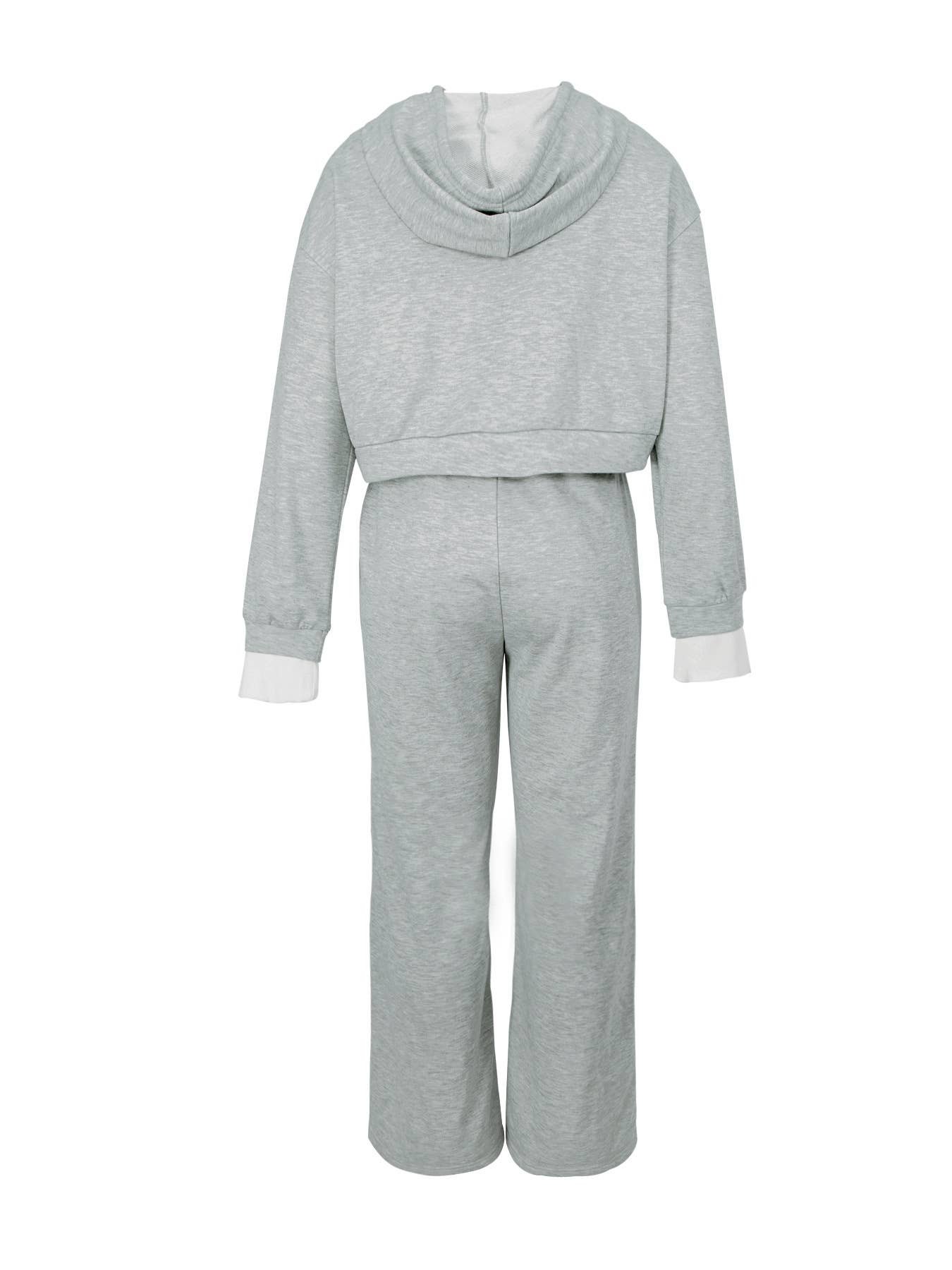 Gray Casual Hooded Sweatshirt Sports Pants Two-Piece Set