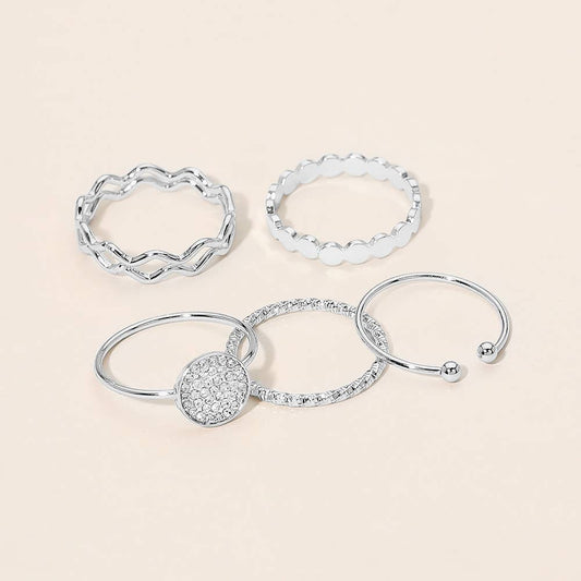 Silver Rhinestone Pave Round Accent Stackable Ring Set