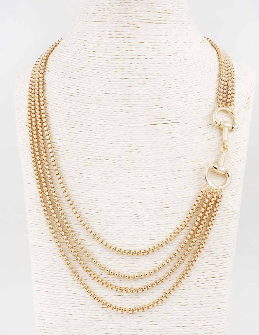 Gold Layered Chain with Gold Horse Bit 24" Necklace