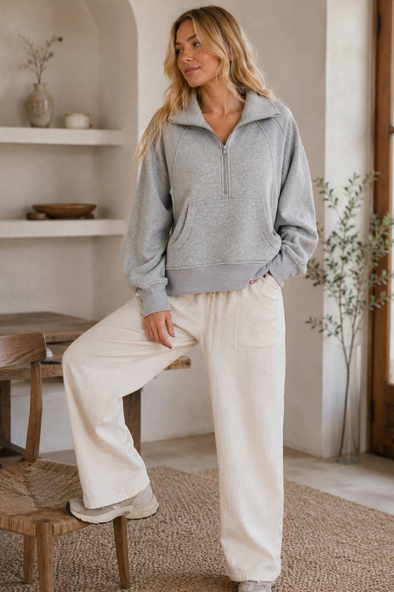 Gray Half Zip Funnel Neck Sweatshirt