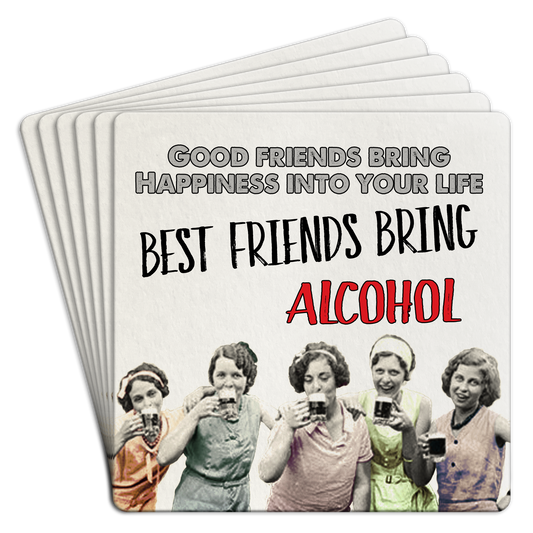 "Good friends bring happiness" Paper Coaster 6 Pack