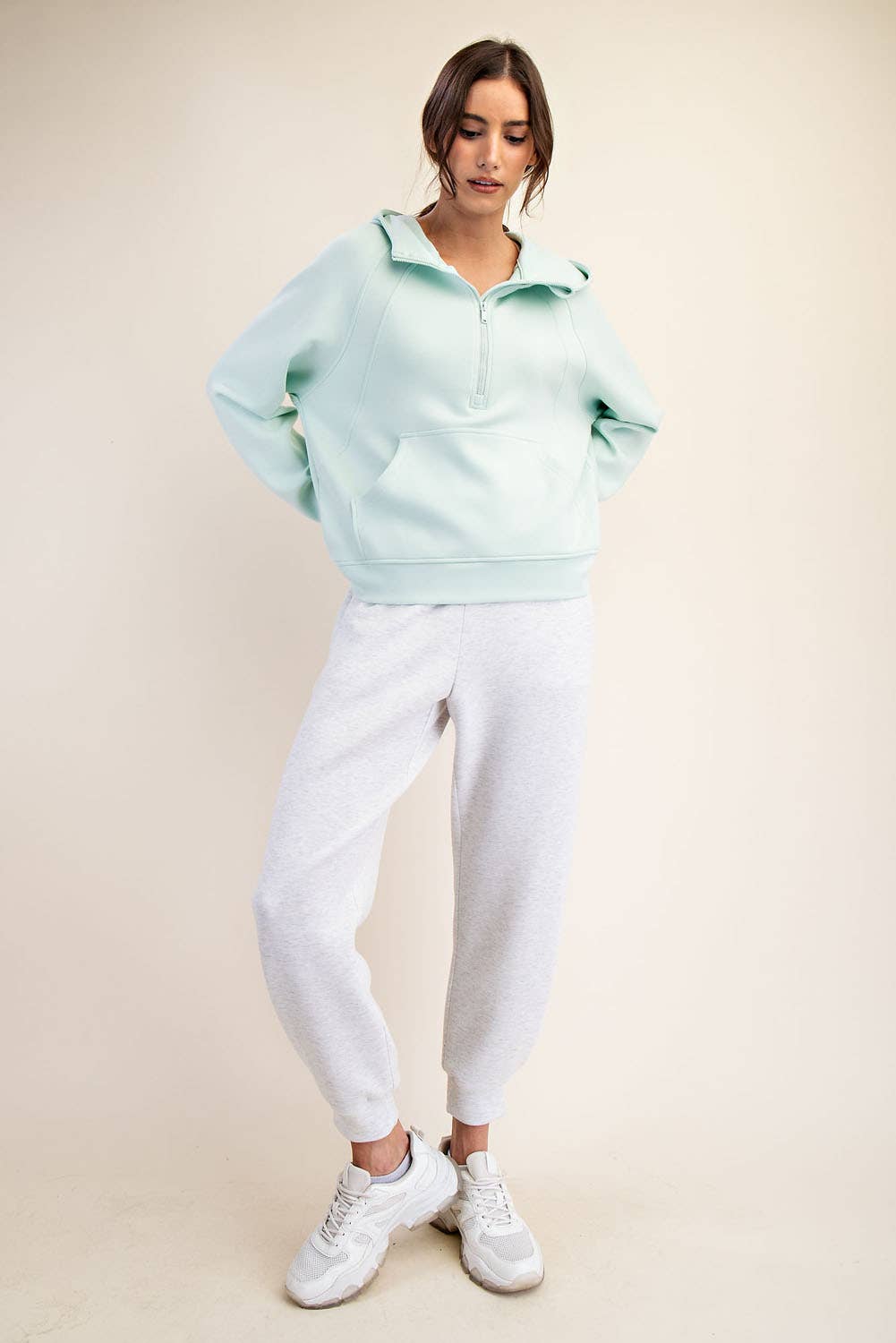 Mint Modal Scuba Quarter Zip Hoodie