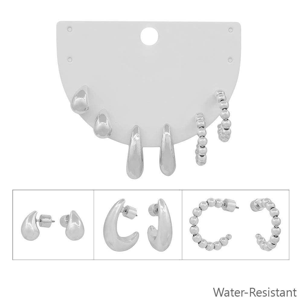 Silver Teardrop & Huggie Earring Set