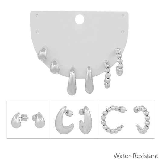 Silver Teardrop & Huggie Earring Set