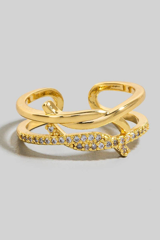 Gold Layered Solid And Pave Knot Open Band Ring