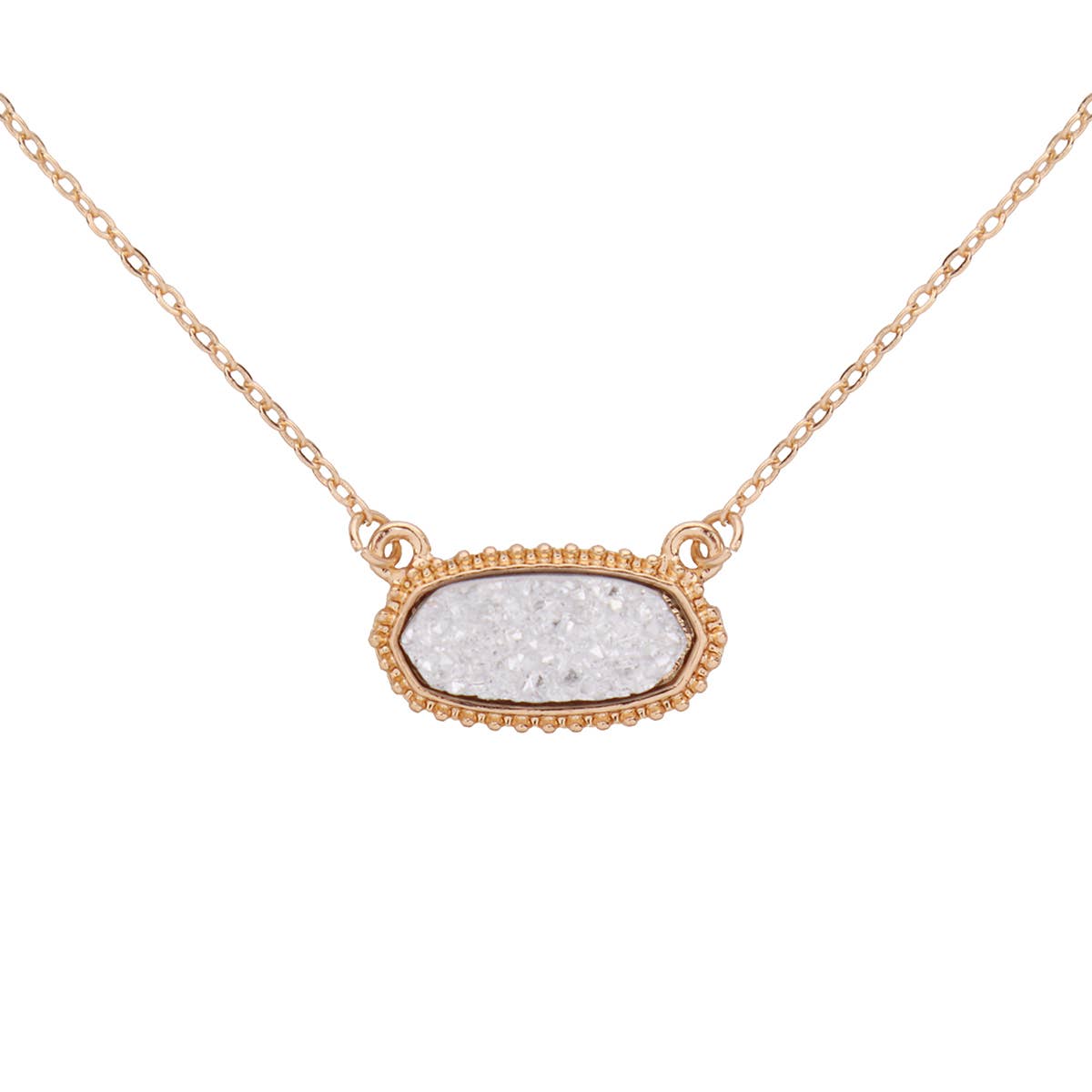 Druzy Oval Stone Pendant Necklace and Earring Set: Blue