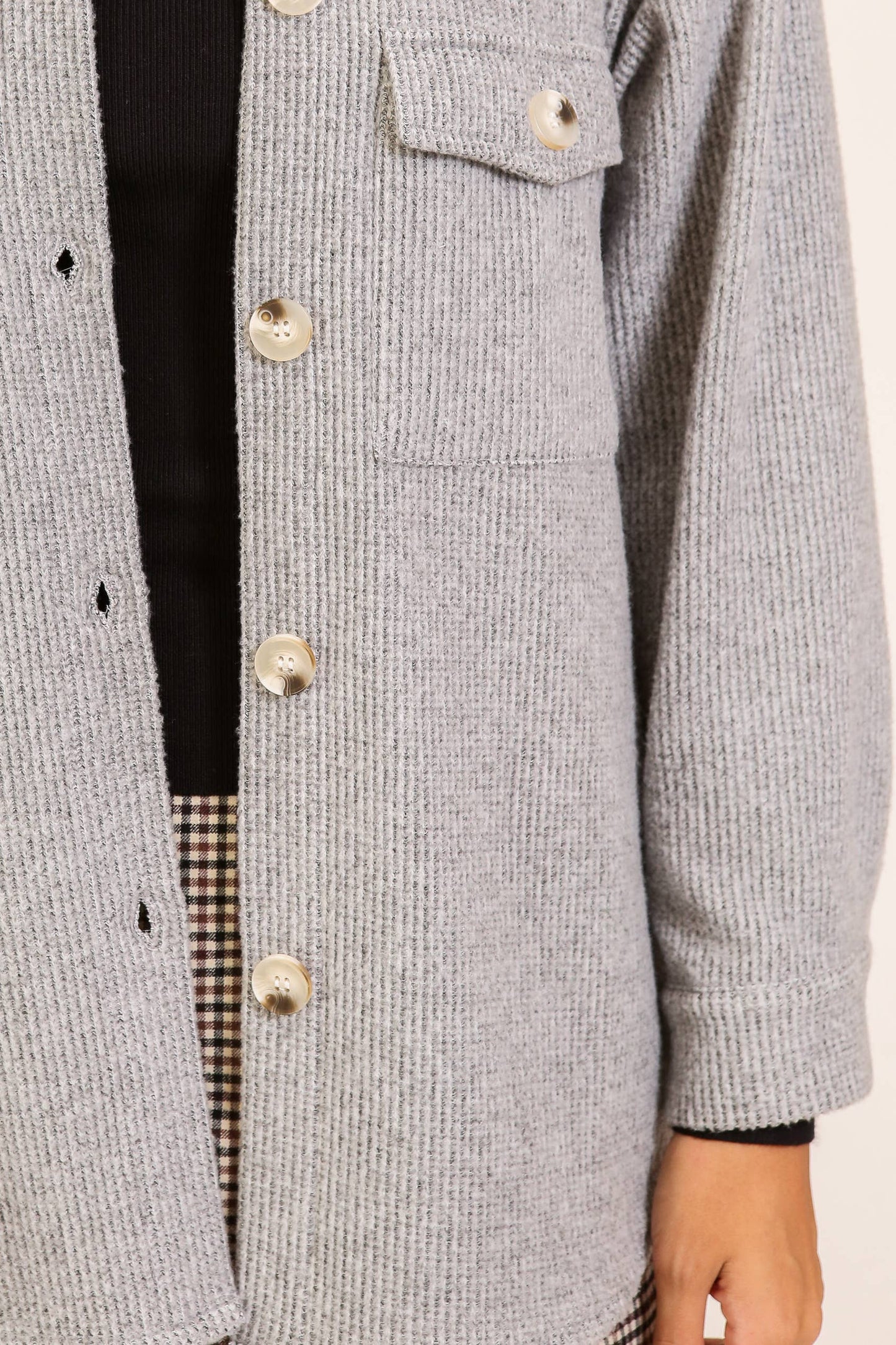Brushed Waffle Button-Up Shacket: Brown / S