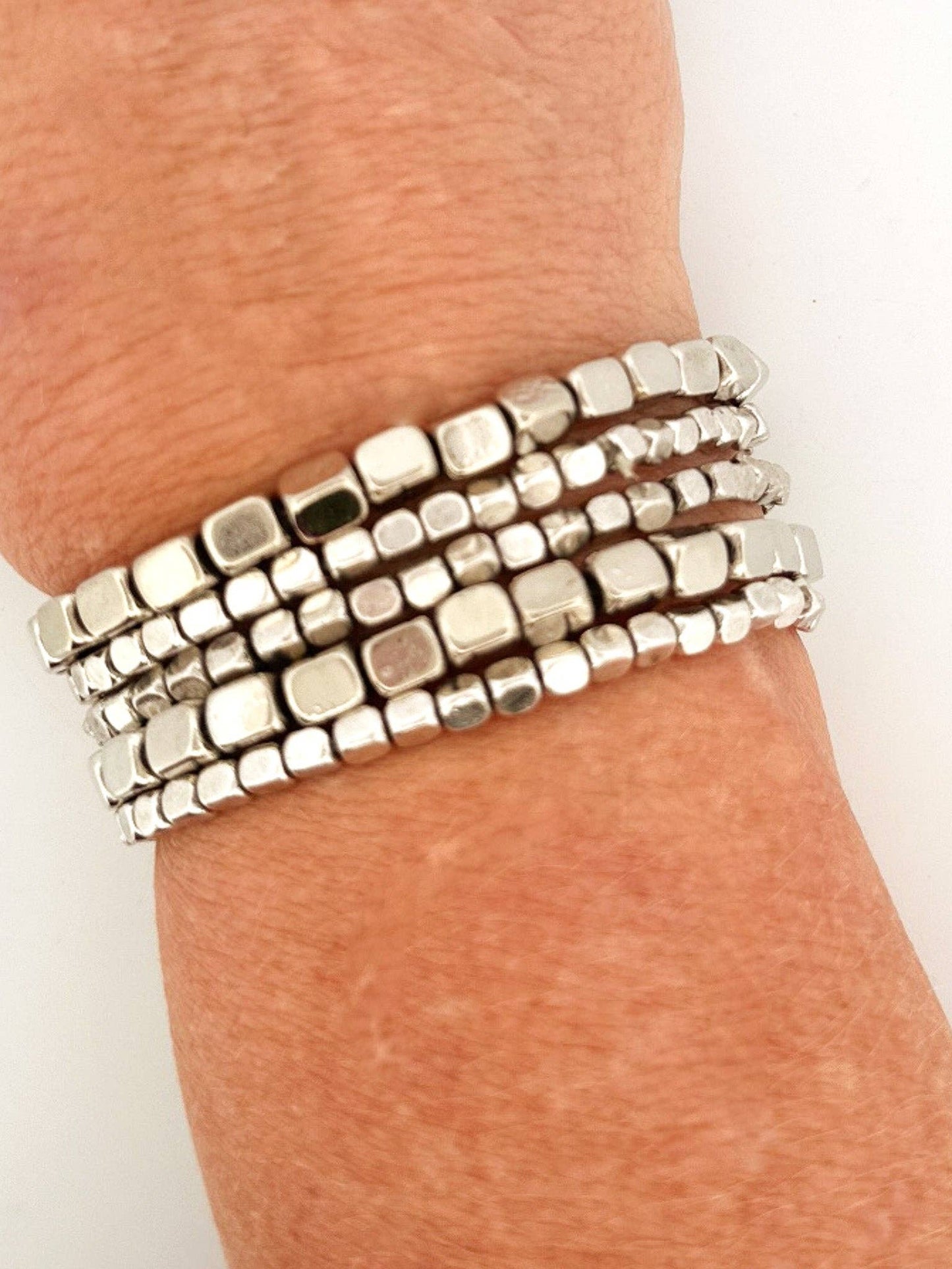 Brushed Silver Building Blocks Bracelet