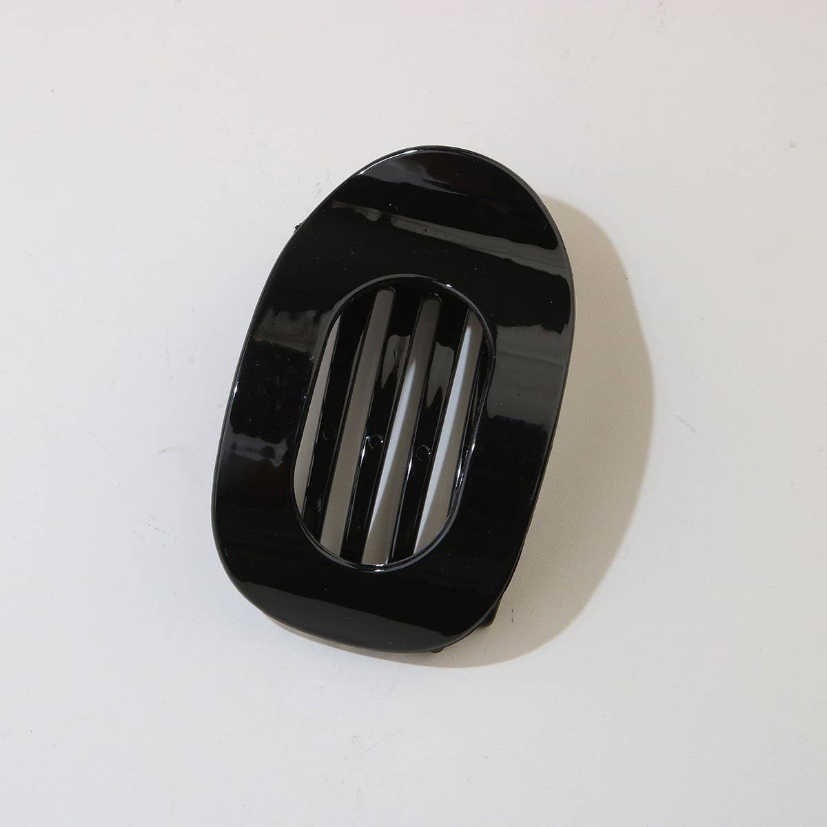 Bright Black Oval Flat Hair Clip