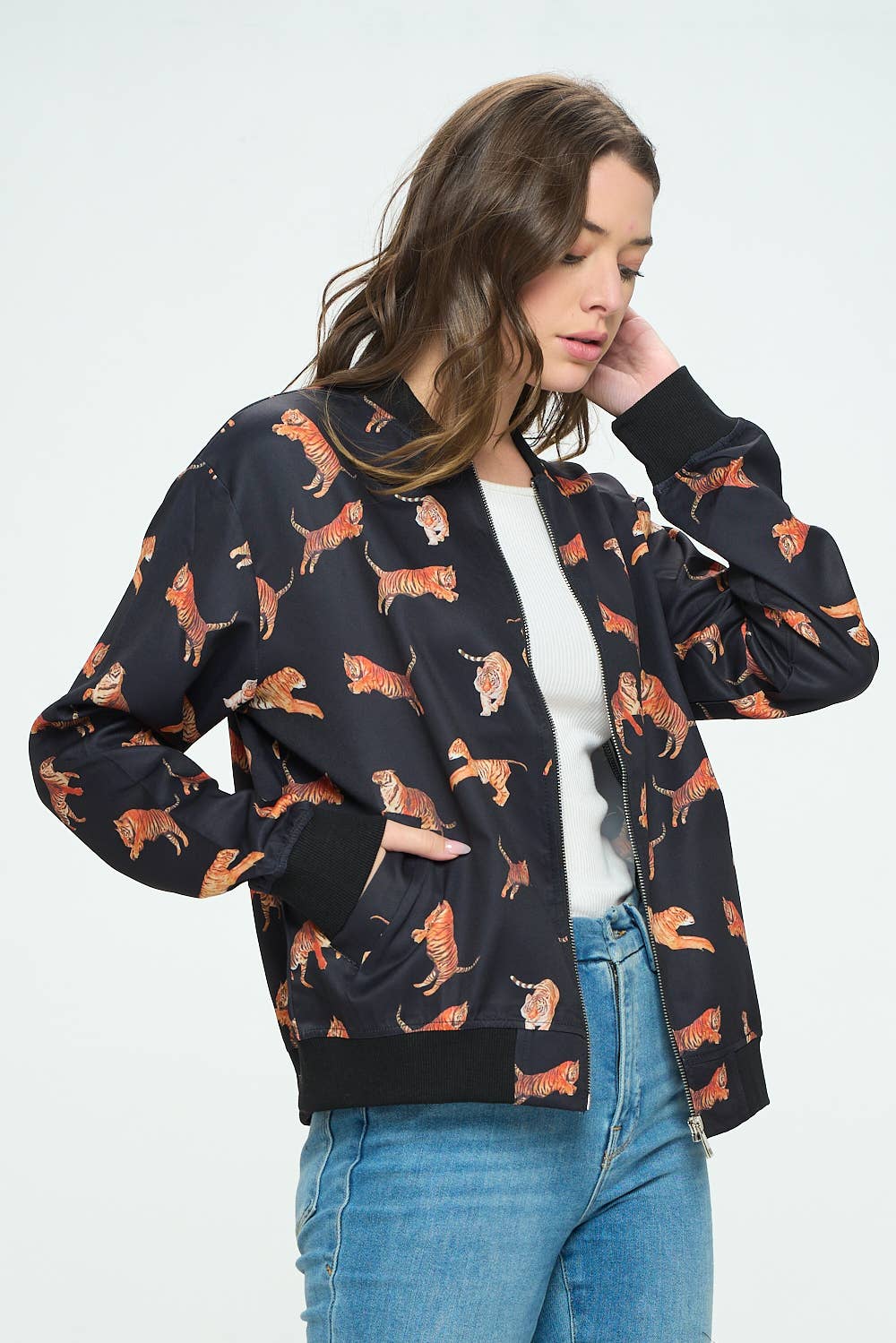 Bengal Tiger Print Bomber Jacket