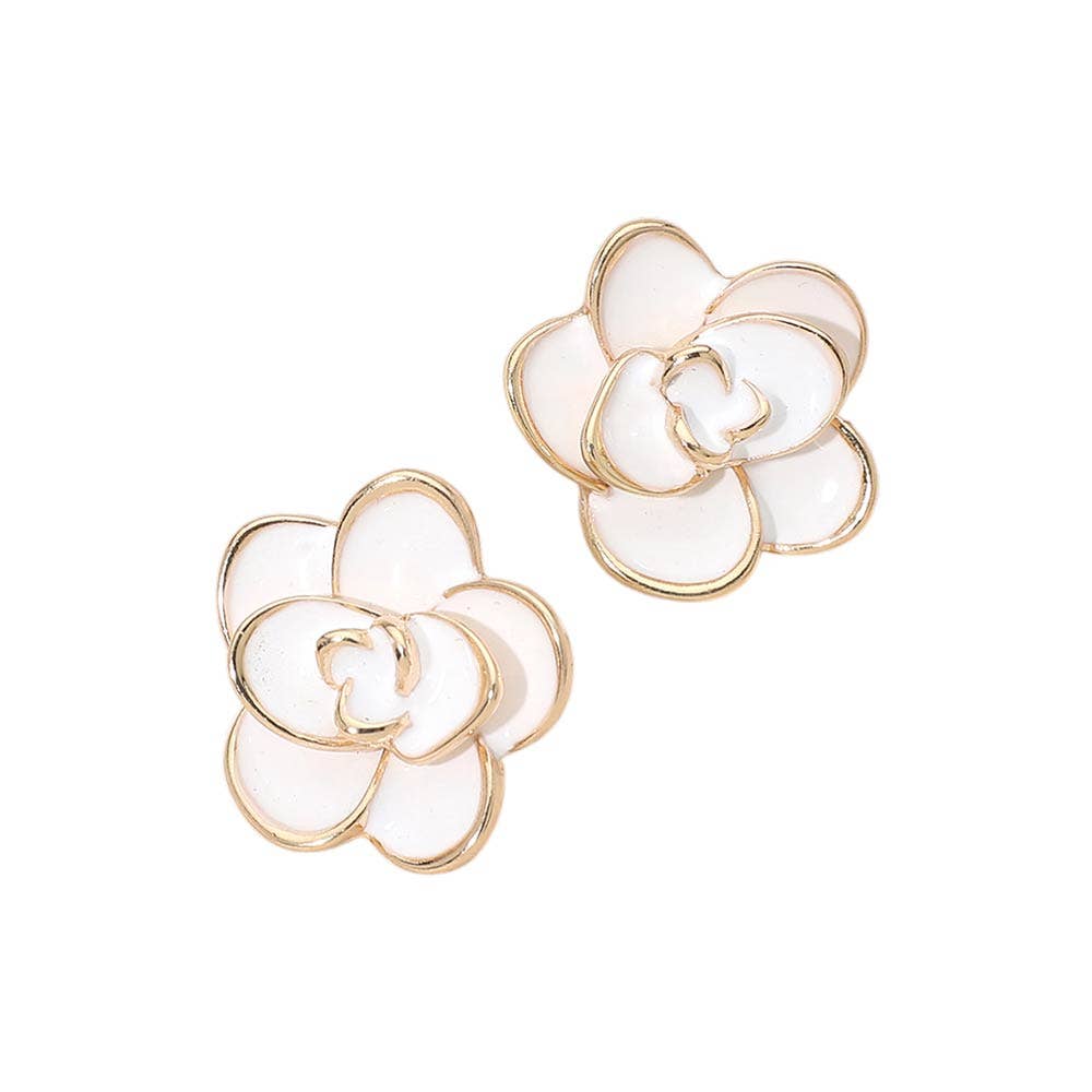 Camellia Flower Stud Earrings: Gold,White