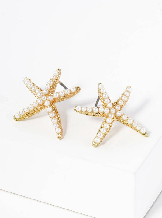 Pearl & Crystal Starfish Stud Earrings