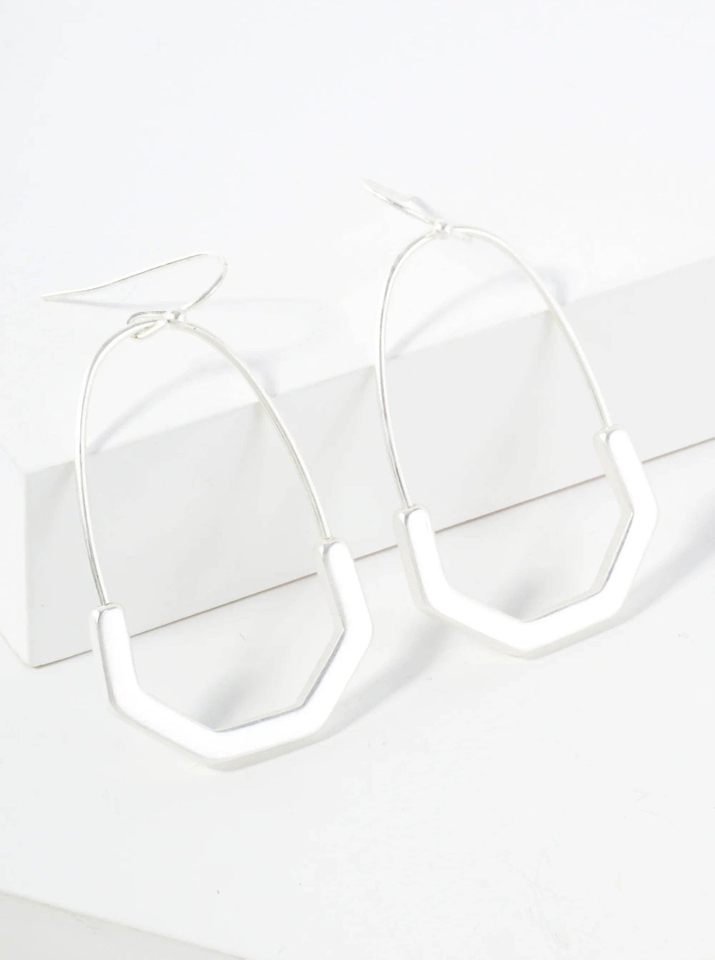 Worn Silver-Matte Silver Geometric Metal Earrings