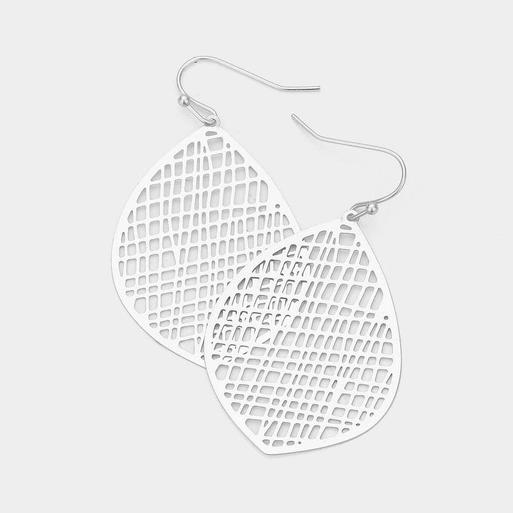 Brass Metal Cut Out Earrings: Matte Silver