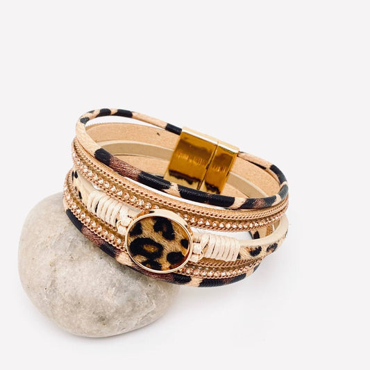 Layered Leopard Magnetic Buckle Bracelet