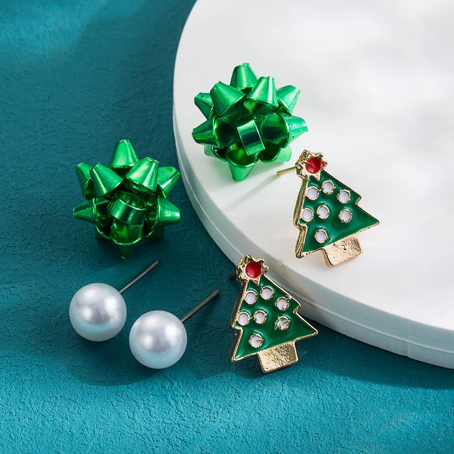 Green Christmas Earring Set