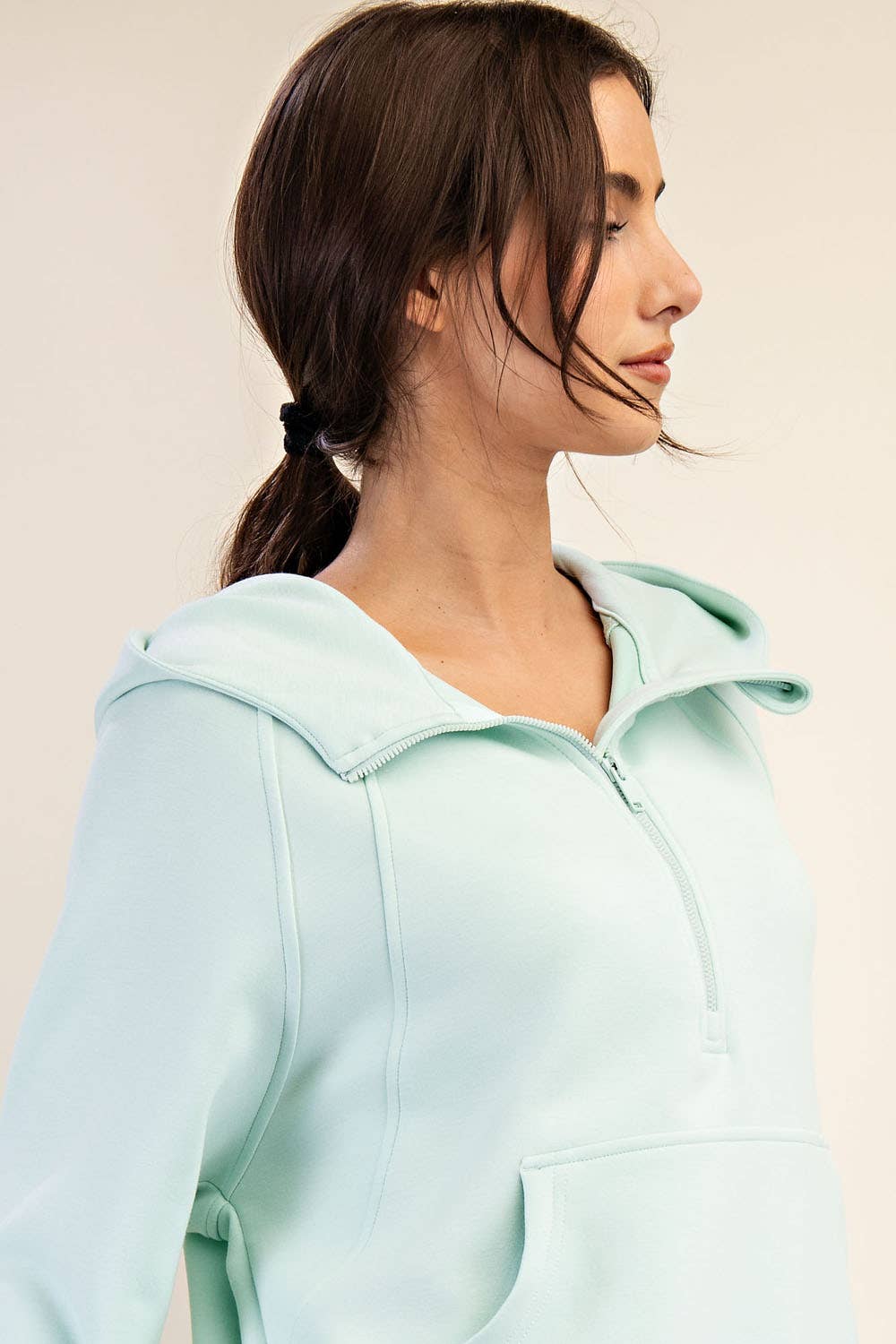 Mint Modal Scuba Quarter Zip Hoodie