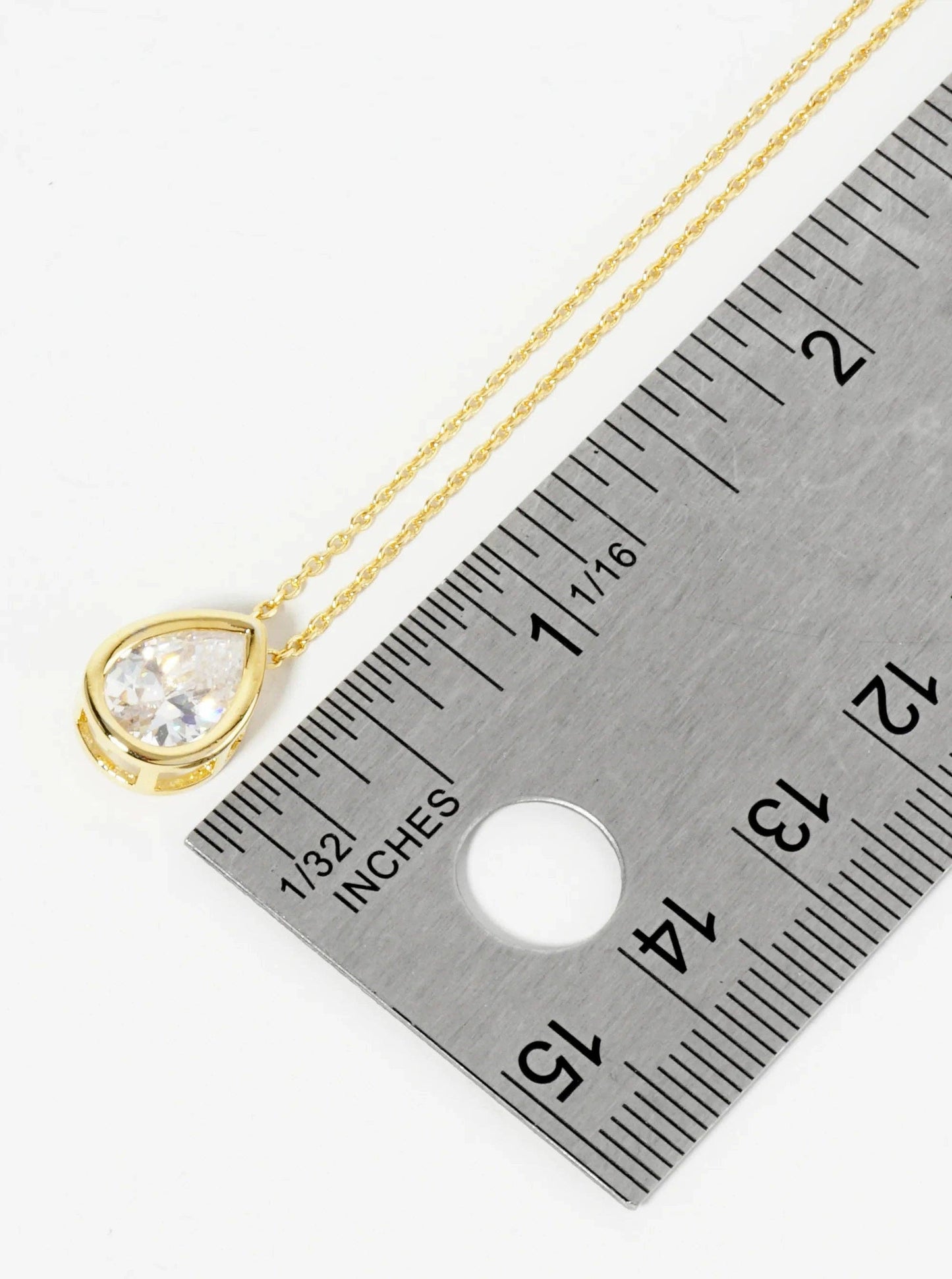 Bezel Set CZ Teardrop Pendant Necklace