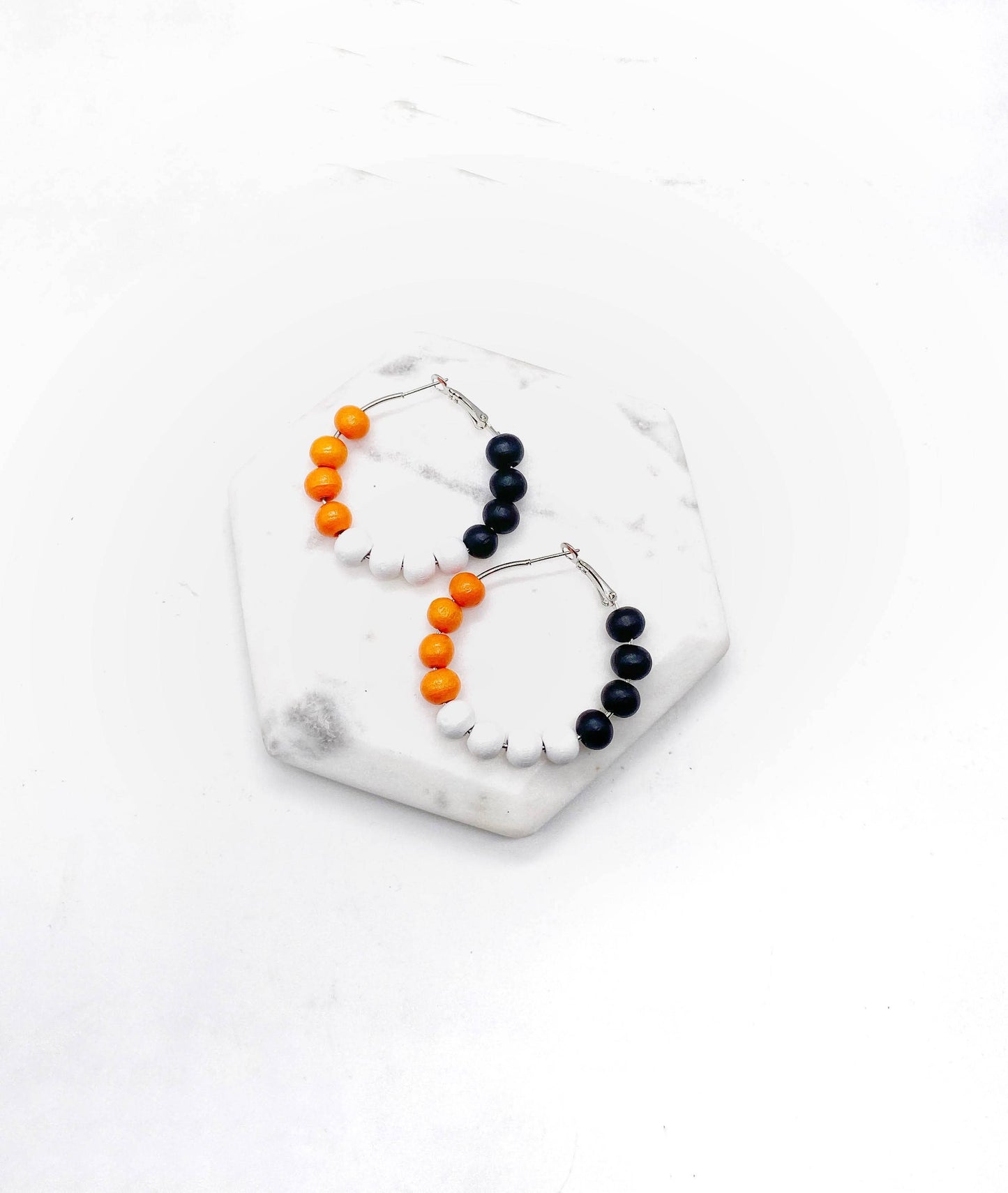 Orange, Black & White Bead Hoop Earrings