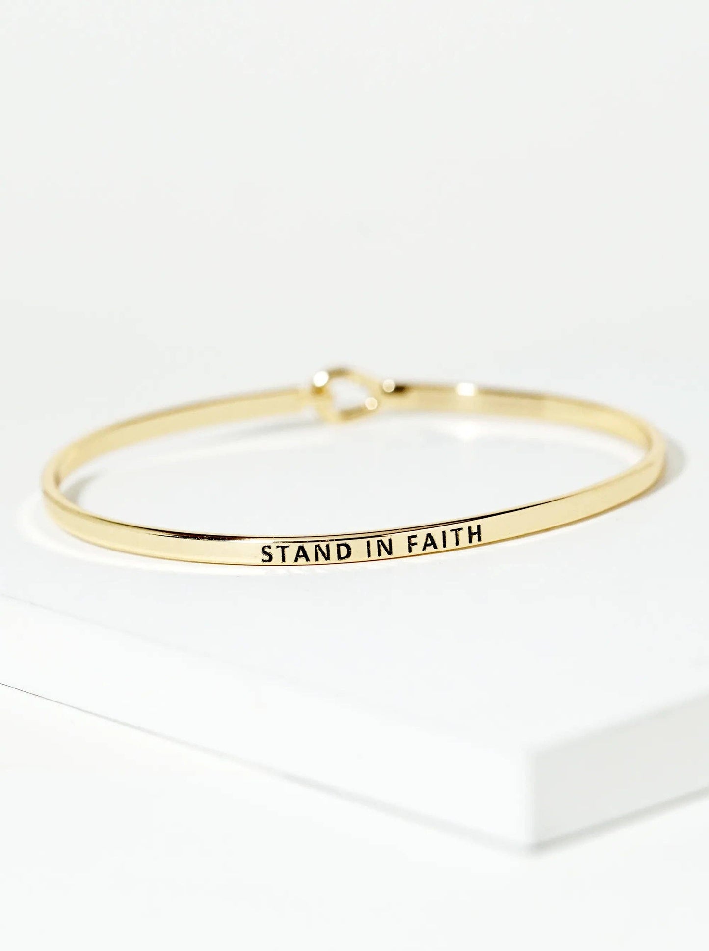 Gold "Stand In Faith" Engraved Inspirational Bangle Bracelet