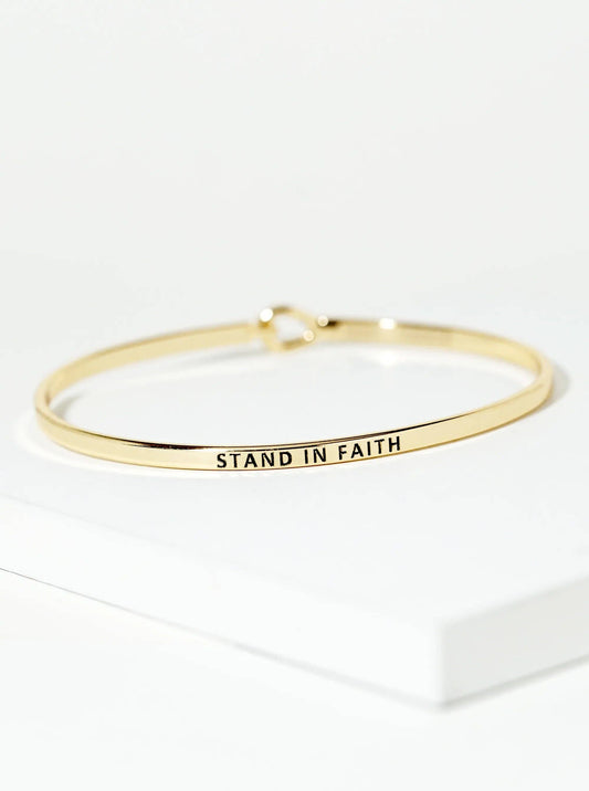 Gold "Stand In Faith" Engraved Inspirational Bangle Bracelet