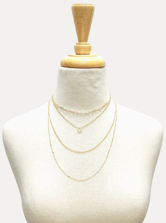 Gold Metal Disc Pendant Multi-Chain Layered Necklace