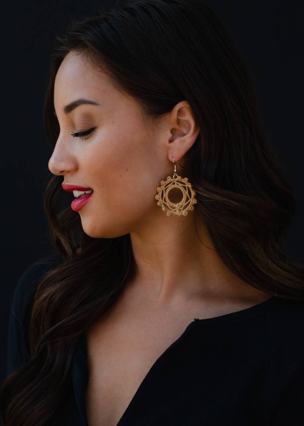 Tan Crochet Hoop Earrings