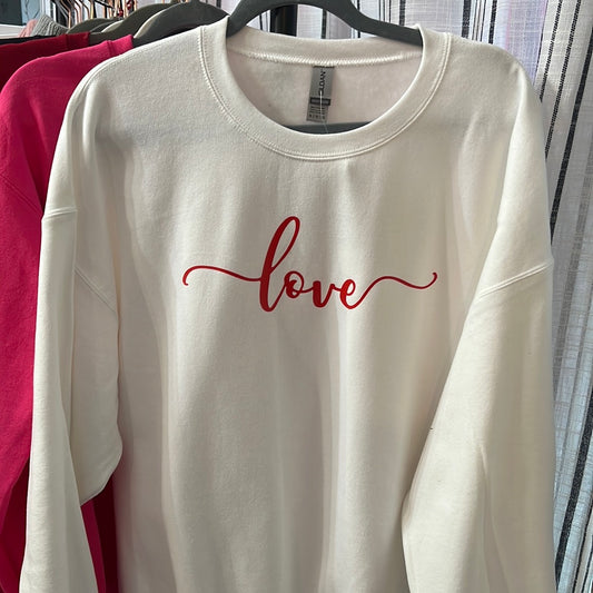 Red Font Script "Love" Sweatshirt