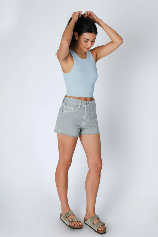 NikiBiki Ribbed High Neck Crop Top: Breezy Blue